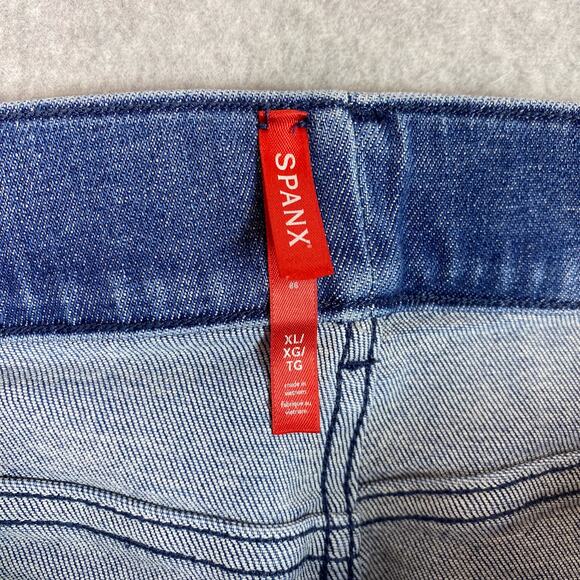 SPANX Mixed 2 Tone Wash ‘70s Style High Rise Flare Pull On Jeans Size XL - Picture 7 of 8